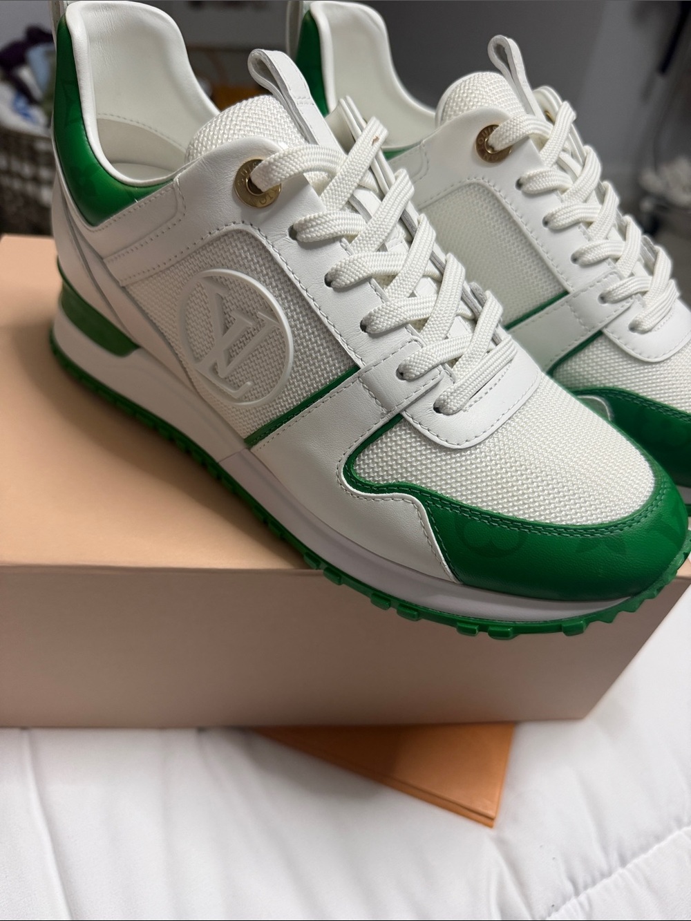 Louis Vuitton White & Green Low-Top Sneaker